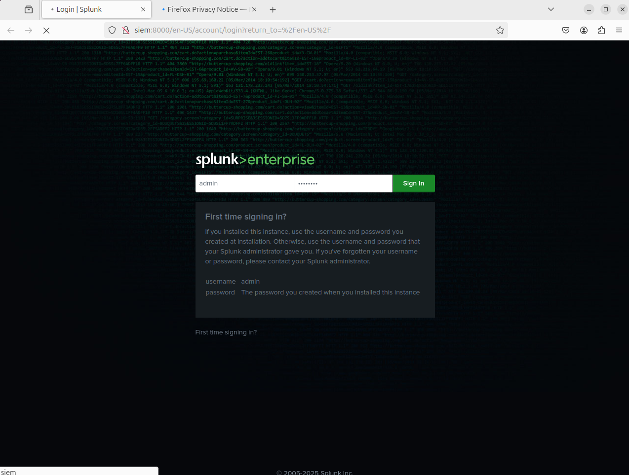 Splunk Login Page