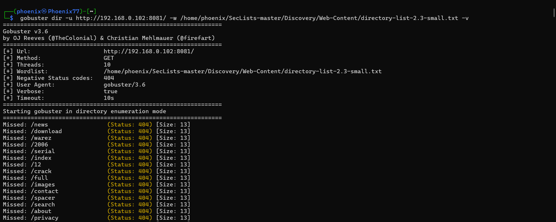 Web directory enumeration using Gobuster