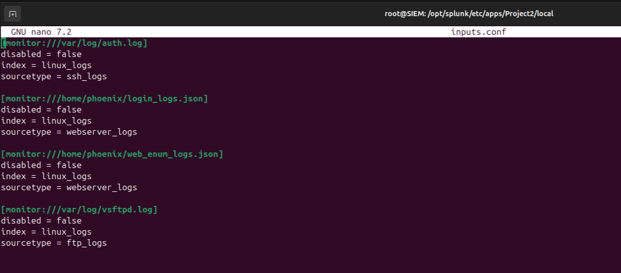 inputs.conf Splunk configuration