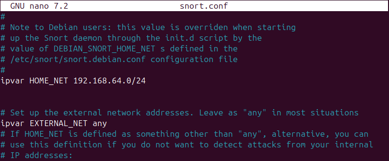 Snort HOME_NET configuration and monitored network IPs