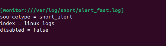 Splunk configuration for monitoring Snort alert log